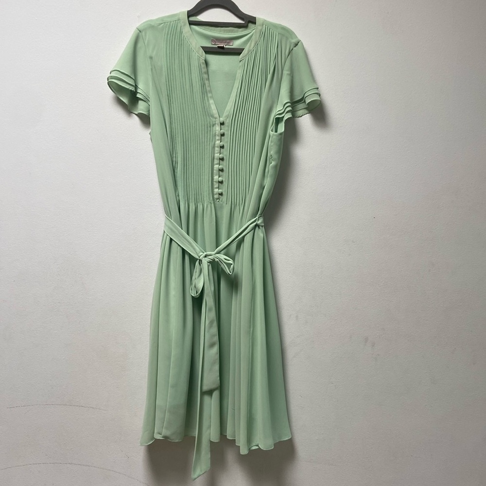 Dressbarn sz 16w, mint pastel green flowy dress, chiffon, flutter sleeve, sash